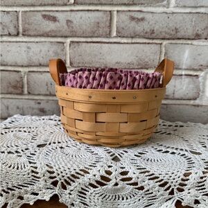 1999 Longaberger 7” round natural button basket liner prot leather loops